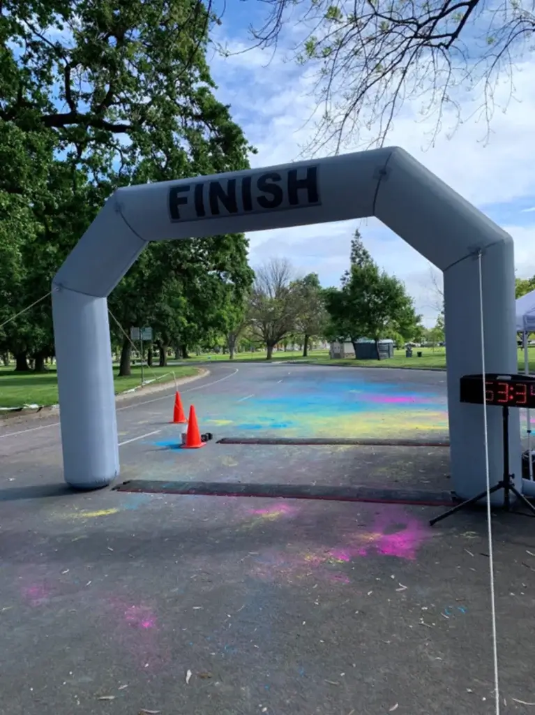 With Finish Line Management Synergy Race Timing can provide inflatable finish line with timer